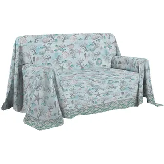 PENSIERI DELICATI Sofaüberwurf 250 x 290 cm, Made in Italy, Überwurf aus 100% Reiner Baumwolle, maritimes Grün, ideal als Überwurf oder Tagesdecke für den Sommer (Doppelbett)