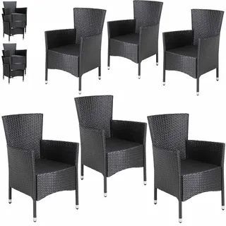 Polyrattan Gartenstuhl 6er-Set Schwarz stapelbar