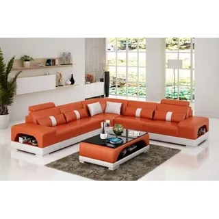 Moderne Eckgarnitur Ecksofa Eckcouch Wohnlandschaft L Form XXL Sofa Couch Neu - Orange