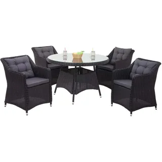 Poly-Rattan Garnitur HWC-F51, Garten-/Lounge-Set Sitzgruppe Tisch+4xStuhl, rundes Rattan anthrazit K