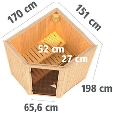 Bild von Sauna Tonja Eckeinstieg, 3,6 kW Ofen integrierte Stg.LED-Dachkranz Natur