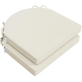 PRIMEPATIO Stuhlkissen 45x45x7cm (2er-Set) - Hochdichter Schaumstoff Indoor/Outdoor für Küche, Esszimmer, Garten - Mit Fixierbändern & Waschbarem Bezug, Beige