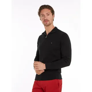 Troyer TOMMY HILFIGER "PIMA ORG CTN CASHMERE ZIP MOCK", Herren, Gr. M (48/50), schwarz, Obermaterial: 95% Baumwolle, 5% Kaschmir, Rippstrickbündchen, Pullover Troyer