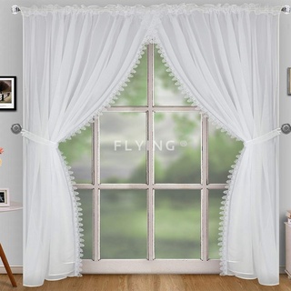 FKL DESIGN Home Deco Balkongardine Schöne Fertiggardine Fenstergardine Gardine aus Voile mit Faltenband Kräuselband Store Kurz Modern Fenster Weiß Gipüre LB-11-A (250 x 400 cm)