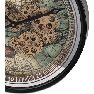 formano Wanduhr Weltkarte Zahnräder 40x40 cm Metall sichtbar drehende Zahnräder - Bunt