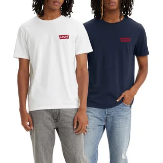 Levi's Herren 2-Pack Crewneck Graphic Tee T-Shirt, Chesthit White / Dress Blues, S