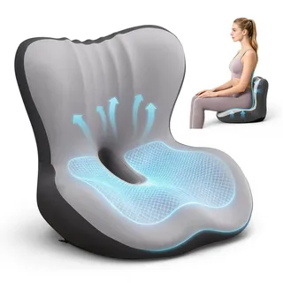 Orthopädisches Sitzkissen mit Rückenlehne,Ergonomisches Stützkissen aus Memory-Schaum mit seitlicher Unterstützung,Steißbeinentlastung & rutschfester Unterseite,Ideal für Bürostuhl,Autositz,Rollstuhl