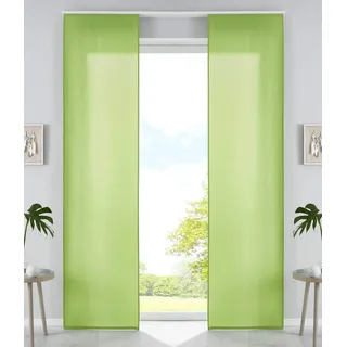 Gardinenbox 2er Set Schiebegardinen Flächenvorhänge Mikrofaser Vorhang Gardine Schiebe HxB 245x60 cm Apfelgrün Matt Paneelwagen Beschwerungsstangen, 85600N2