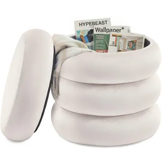 Songmics Schminktischhocker rund mit Aufbewahrung 43 x 47 cm Cremeweiß