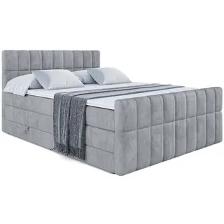 altdecor Boxspringbett mit Matratze, Topper, Polsterbett mit, Bettkasten MIAMI-Z KING - 120x200 - Grau Holzwerkstoff, Höhe ca. 20 cm cm, Schlafzimmer, Betten, Boxspringbetten