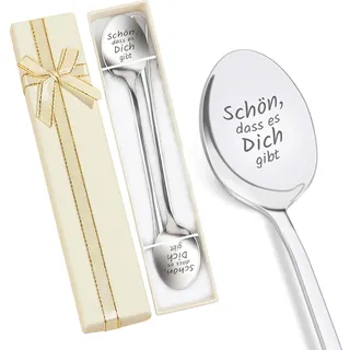 2 Stück personalisierte Kaffeelöffel mit Gravur im Geschenkset, Schön dass es Dich gibt, Hochglanzpoliert, inkl. Geschenkbox & Stoffbeutel, Valentinstag Geburtstag Hochzeitstag Geschenk
