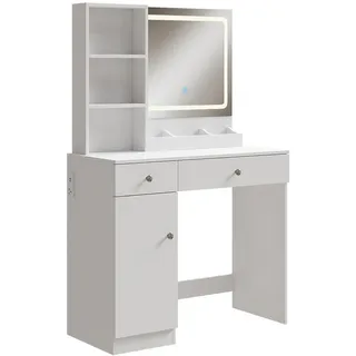 Vicco Schminktisch Silvia Weiß 90 cm mit LED-Spiegel, - Weiß
