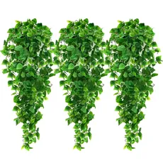 AGEOMET Künstliche Hängepflanzen, 1,1 m, künstlicher Efeu, künstliche Hängepflanzen, Küchenpflanzen für Wand, Haus, Zimmer, Innen- und Außenbereich, 3 Stück