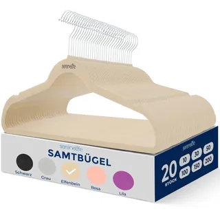 SereneLife Samt Kleiderbügel Samt 20 Stück für Dein Anzug, Rock & Hose, Kinder & Erwachsene, Garderobenbügel für Kleideraufbewahrung & Organisation, rutschfest & Platzsparend, Hangers, Naturfarbe