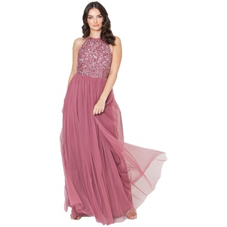 Maya Deluxe Damen Maya Deluxe Women's Bridesmaid Maxi Dress Halter Neck Sequin Embellished Prom Graduation Wedding Brautjungfernkleid, Desert Rose, EU 48(UK 20)