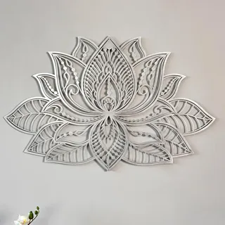 colorfull worlds 3D Mandala Metall Wanddekoration | Lotusblume Dekoration für Zuhause | Bürodekoration | Wohnzimmer Dekor | Neujahrsgeschenk | (43,2 x 27,9 cm | 43 x 27,5 cm, Silber)