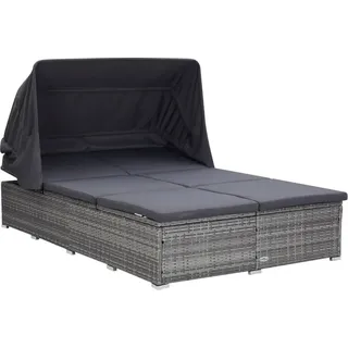 The Living Store 2-Personen-Sonnenliege mit Auflage Poly Rattan Grau - Grau