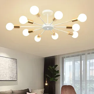 JIINOO 10-Flammige Moderne Sputnik Deckenleuchte, Weiß-Gold Deckenlampe | Industrial & Mid-Century Stil, Einfache Montage, Ideal für Wohnzimmer, Esszimmer, Küche, und Flur, 70cm