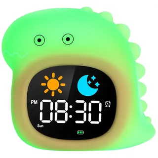 HOTUT Kinder Lichtwecker,Schlaftrainer Kinder mit Nachtlichtern,6 White Noise Kinderwecker,Digitaler Wecker für Mädchen und Jungen(Dinosaurier