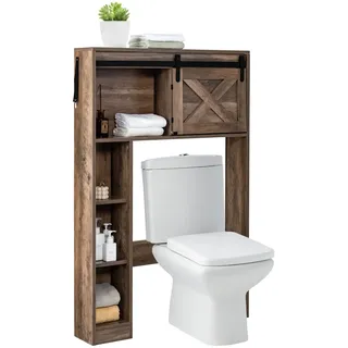 FANTASK Toilettenschrank, Toilettenregal Holz mit Schiebetür, Badschrank Vintage, freistehend Aufbewahrungsschrank für Toilette, Waschtisch (Braun)