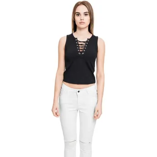Urban Classics Damen Top Ladies Lace Up Cropped TB1631, Gr. X-Large, Schwarz (Black 00007)