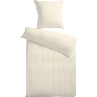 Kinzler Bettwäsche "Damast-Streifen", beige (ecru), B/L: 155cm x 220cm, 1 Stk., 1 Stk., Damast, B/L: 80cm x 80cm, 2 Stk., Damast, Obermaterial: 100% Polyester, Bettwäsche, Bettwäsche, aus Mikrofaser