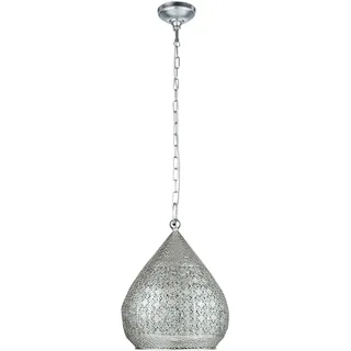EGLO Pendelleuchte Melilla, 1 flammige Hängelampe Vintage, Orientalisch, Marokkanisch, Hängeleuchte aus Stahl in Silber, Esstischlampe, Wohnzimmerlampe hängend mit E27 Fassung, Ø 33 cm