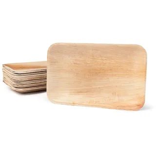 Greenbox BIOZOYG Palmware DTW05329 Einwegteller aus Palmblatt, 25 Stück, eckig, flach, 25x15 cm, kompostierbar