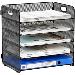 EasyPAG 5 Fächer A4 Metall Büro Schreibtisch Organizer Dokumentenhalter Aktenablage Zeitschriftenhalter Briefablage Papier Magazin Organisator,Schwarz