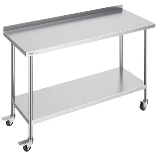 Vevor Edelstahl-Arbeitstisch, kommerzieller Lebensmittelzubereitungs-Arbeitstisch mit Rollen, Arbeitstisch mit einstellbarer Höhe für Restaurant, Zuhause und Hotel 610 x 1524 x 1005,6 mm