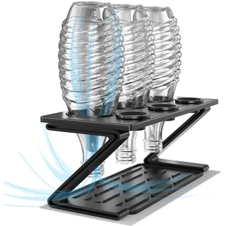 Newaner Flashenhalter für Sodastream 3er  Abtropfhalter  mit  Herausnehmbarer Abtropfwanne und Deckelhalter Farbe Schwarz