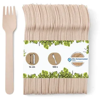 GREENBOX 100 Kuchengabeln Holz I Einmalbesteck Partybesteck Holzbesteck Besteck Einweggeschirr biologisch abbaubar, kompostierbar Holzgabeln I stabiles Einwegbesteck Gabeln 14 cm