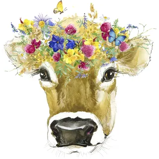 Queence »Kuh« Blumen Blumenbilder Kuh Kuhbilder Kunst Premium-Leinwandstoff, Handarbeit aus Deutschland,