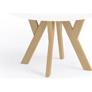 Runder Ausziehbarer Tisch für Esszimmer, PERO, Loft-Stil, Skandinavische, Durchmesser: 90 / 140 cm, Farbe: Weiß / Buche Natur - Weiß