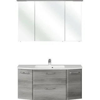 Saphir Badmöbel-Set "Quickset 2-teilig, Mineralmarmor-Waschtisch mit LED-Spiegelschrank" 2 Stk. tlg., graphit struktur