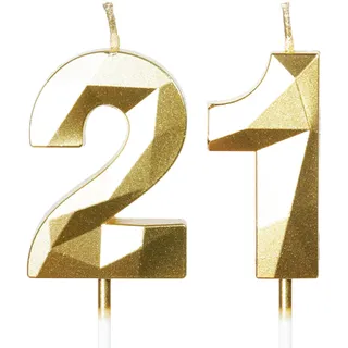 Yiran 21. Geburtstag Kerzen, Goldene Nummer 21 Happy Birthday Kerzen, Kuchenaufsatz Dekorationen für Geburtstagsparty, Hochzeitsjubiläum Feier Zubehör