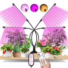 EWEIMA Pflanzenlampe, 80 LEDs Pflanzenlicht mit Zeitschaltuhr 4/8/12 Std, 4 Köpfe Grow Light 3 Lichter Modi und 10 Arten von Helligkeit, Pflanzenlampe LED Vollspektrum für Verschiedene Pflanzen