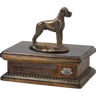 Deutsche Dogge, Ulmer Dogge, Große Dogge II urne in Hundeasche, personalisierte Urne mit Statue, Holzurne mit Hund von Art-Dog