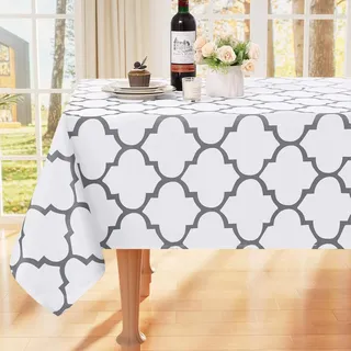 smiry Tischdecke Abwaschbar Rechteckig 130x160cm Tischtuch Polyester Wasserabweisend Lotuseffekt Marokkanisch Tischwäsche Schmutzabweisend Abwischbare Tafeldecke für Outdoor Party Küche,Weiß