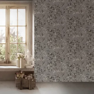 Architects Paper Tapete Floral Grau Weiß Schwarz Beige- Architects Paper Arcade 391714 - Vliestapete Blumen - 10,05 m x 0,53 m Made in Germany