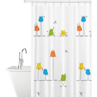 Tatkraft Funny Frogs Duschvorhang Textil aus Polyester, Wasserabweisend und Waschbar, Badvorhang mit 12 Vorhangringe, 180x180cm