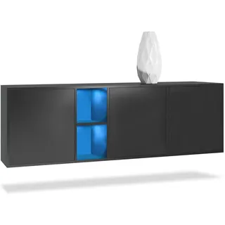 Vladon Sideboard Cuba Türen in Schwarz matt , Holzwerkstoff , 182x53x35 cm , Kleinmöbel, Kommoden, Sideboards