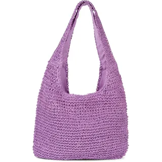 styleBREAKER Damen Papierstroh Beuteltasche mit langen Henkeln | sommerliche Flechttasche mit Reißverschluss | Strandtasche Schultertasche, Farbe:Lavendel