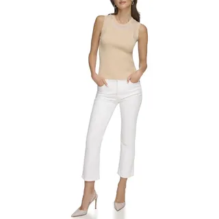 DKNY Women's Mesh Sleeveless Knit Top Fashion Vest, Sandalwood, Large