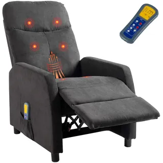 FCH Massagesessel,Fernsehsessel Ruhesessel mit Massagefunktion, Wärmefunktion, TV Sessel ,manuell verstellbare Rückenlehnenneigung, Dunkelgrau - Schwarz