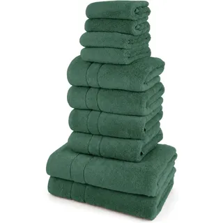OTTO home "Inga, 3 Qualitäten, Duschtücher, Handtücher, Gästetücher, Seiftücher" 10 Walkfrottier Handtücher mit feiner Bordüre, 100% Baumwolle, dunkelgrün