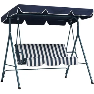 Outsunny Hollywoodschaukel, Stahl, Polyester, Blau , Blau, Weiß , Metall , 110x153x172 cm , Gartenmöbel, Gartenschaukeln, Hollywoodschaukeln