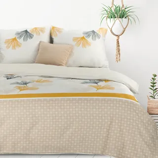 Bettwäsche LEA/07 220x200 cm Blätter des Ginkgo - Weiß, Beige
