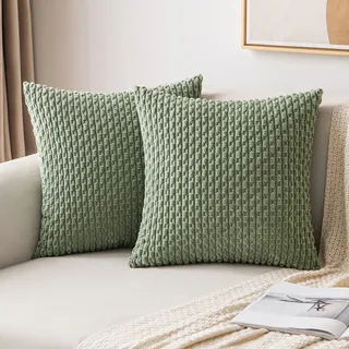MIULEE 2er Set Kissenbezug 50×50cm Kordsamt Ananas-Ähren Grasgrün
