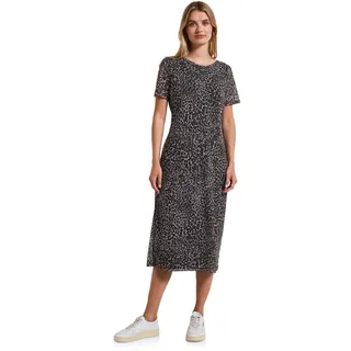 Street One Damen A144506 Mesh-Kleid mit Leo-Print, Schwarz, 36